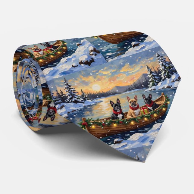 Cravate French Bulldog Christmas Boat Holiday (Roulé)