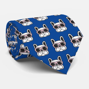 Cravate Frenchie Chien Français Buldog Fête des pères Bleu