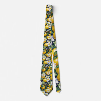 Cravate Fresh Yellow Lemons With Busy Bees & White Blooms