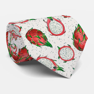 Cravate Fruit de dragon rouge sur blanc