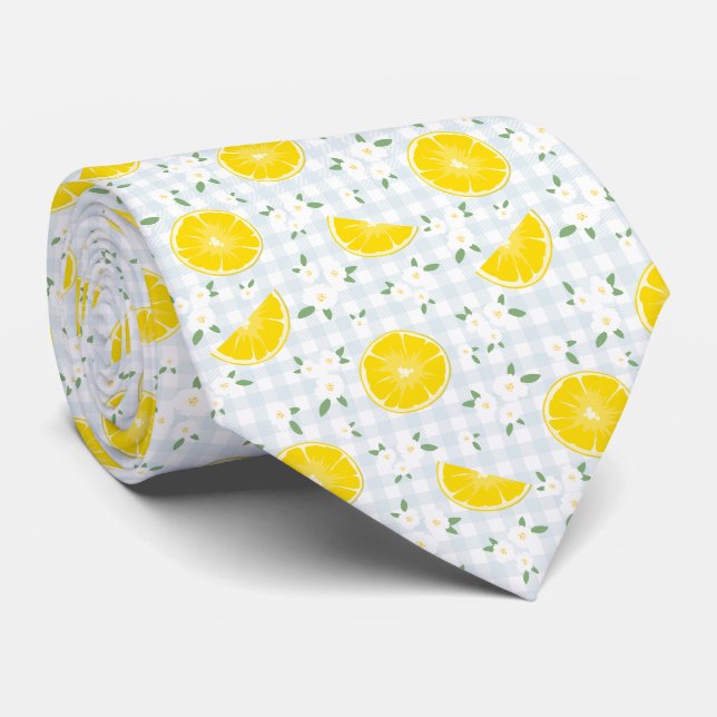Cravate Fruit Été Jaune & Citron Bleu (Roulé)
