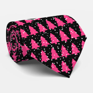 Cravate Fuchsia And Black Monogram Christmas Tree Neck Tie