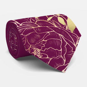 Cravate Fuchsia & Faux Gold Peony Mariage Floral moderne