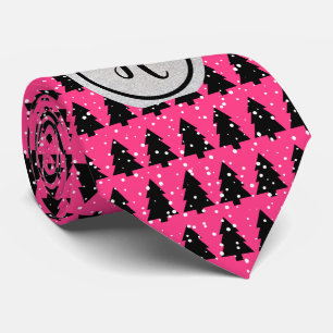 Cravate Fuchsia Silver Black Monogram Christmas Tree 