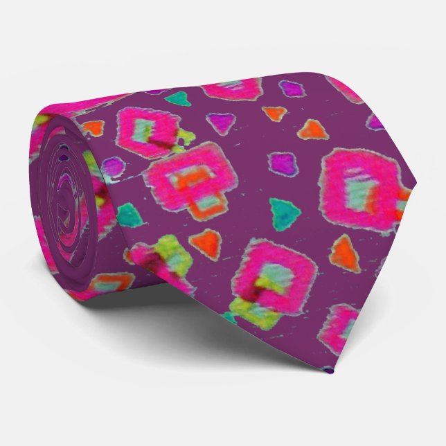 CRAVATE FUCHSIE ROSE PURPLE DÉCO ABSTRAIT (Roulé)