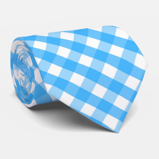 Cravate Fun blue white tiled plaid pattern 