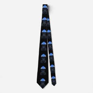 Cravate Fun Electric Blue Jellyfish Motif sur Black