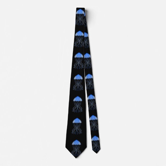 Cravate Fun Electric Blue Jellyfish Motif sur Black (Devant)