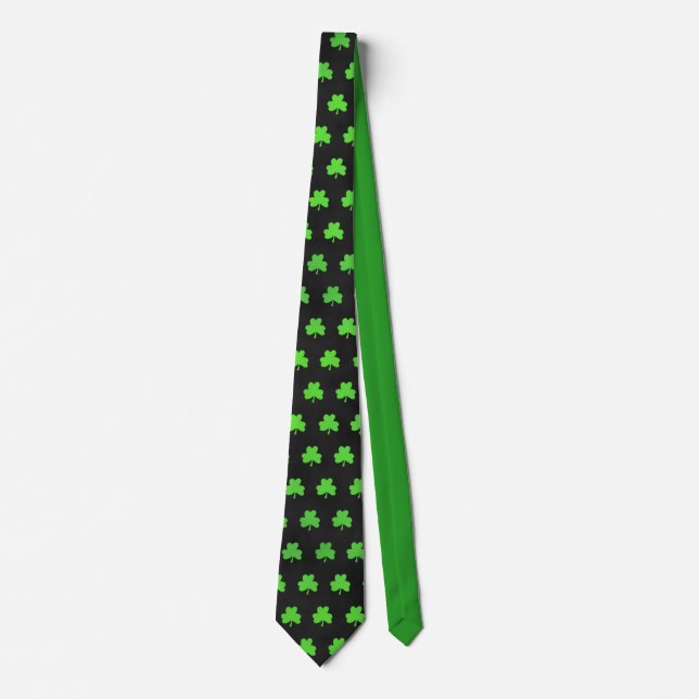 Cravate Fun Tendance Vert Clover Leaf Motif Vert Noir (Devant)