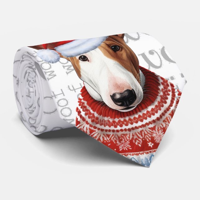 Cravate Funny Bull Terrier Amoureux des chiens de Noël (Roulé)