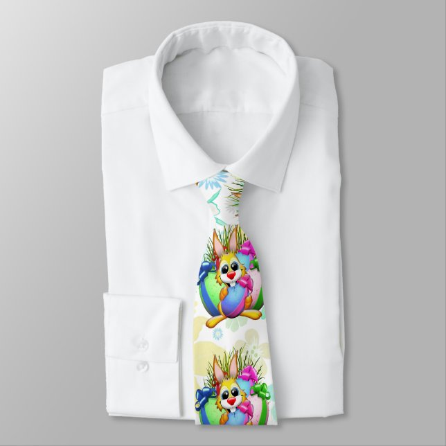 Cravate Funny Bunny biting an Easter Egg (Attaché)