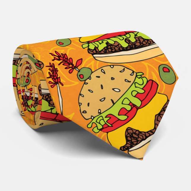 Cravate Funny Cheeseburger Motif nouveauté (Roulé)