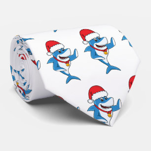 Cravate Funny Christmas shark cartoon illustration