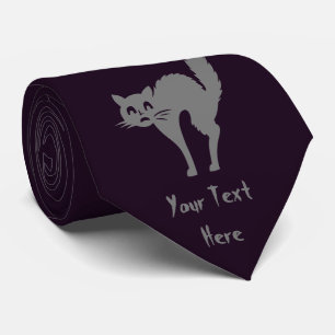 Cravate funny gray cat with arched back halloween