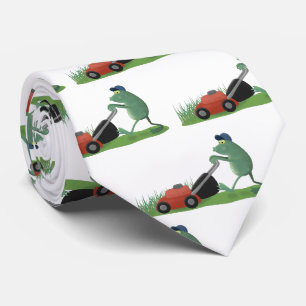 Cravate Funny green frog mowing lawn cartoon
