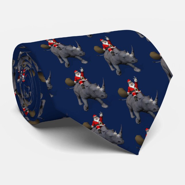 Cravate Funny Père Noël A Rhinoceros (Roulé)