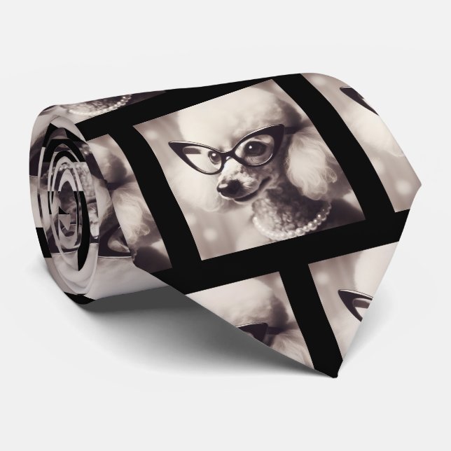 Cravate Funny Poodle with Glasses Nerd Neck Tie (Roulé)
