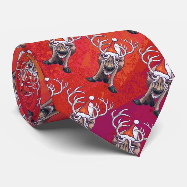 Cravate Funny Reindeer Motif sur rouge (Roulé)