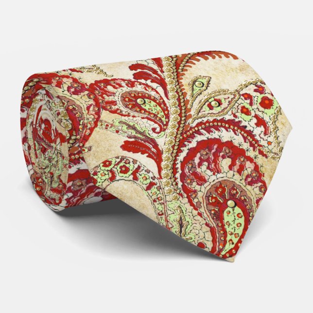 Cravate Gatsby rouge et or Mariage Paisley (Roulé)