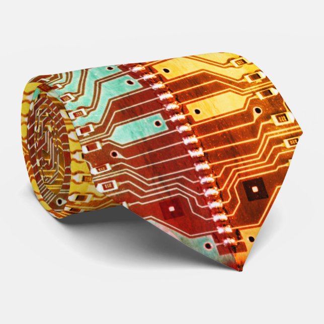 Cravate Geek et carte à circuits imprimés Glitch Nom robot (Roulé)