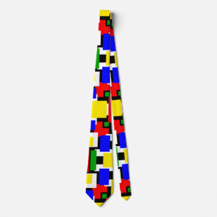 Cravate Géométrie rouge, jaune, noir, bleu et vert