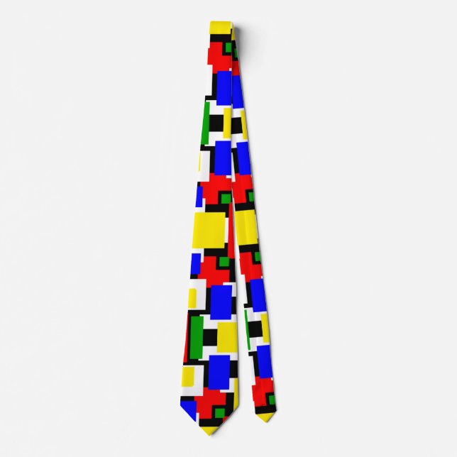 Cravate Géométrie rouge, jaune, noir, bleu et vert (Devant)
