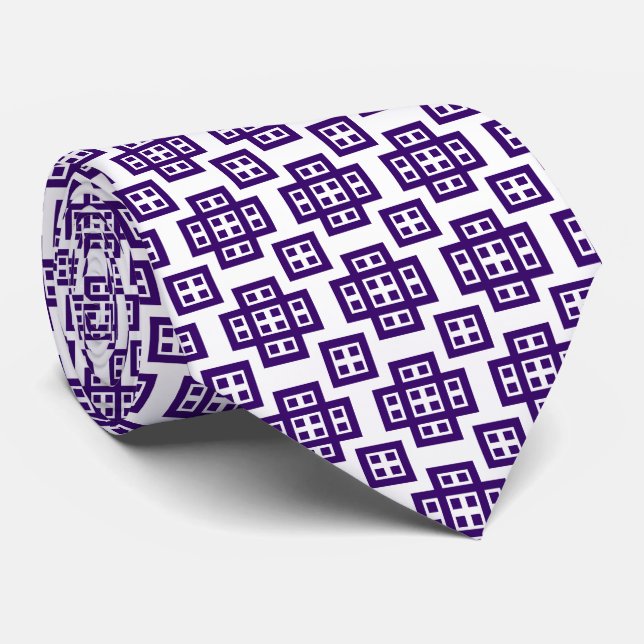 Cravate Géométrique 030614 - Violet sur blanc (Roulé)