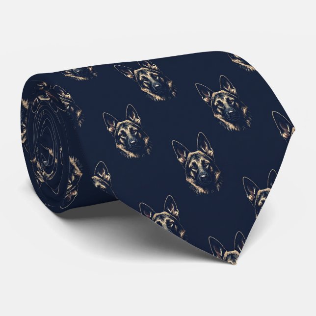Cravate German Shepherd Portrait Navy Necktie (Roulé)