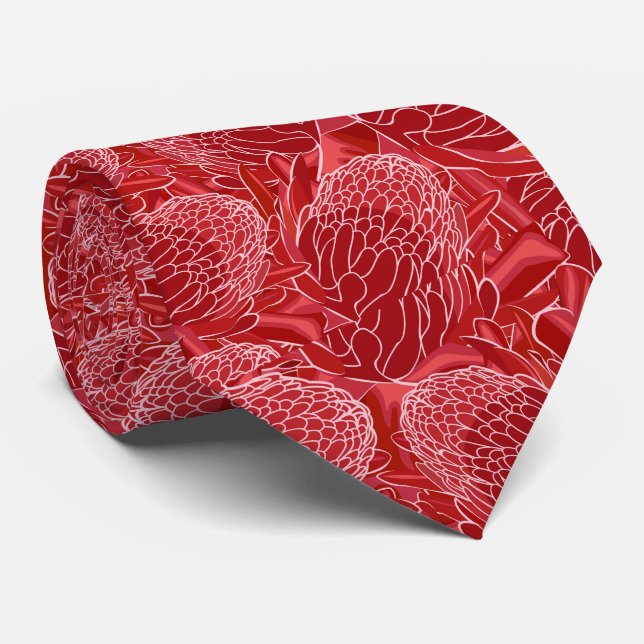 Cravate Gingembre Rouge Floral Tropical (Roulé)