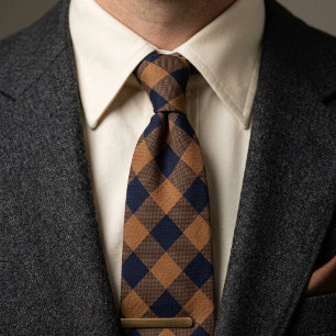 Cravate Gingham Caramel Buffalo Navy