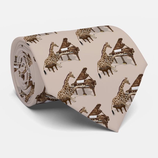 Cravate Giraffe Genius Jouer Piano (Roulé)
