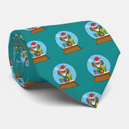 Cravate Globe des neiges avec Chouette du Père Noël