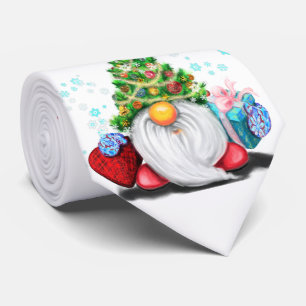 Cravate Gnome mignonne avec arbre de Noël Casquette et cad