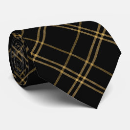 Cravate Gold and Black Elegant Plaid
