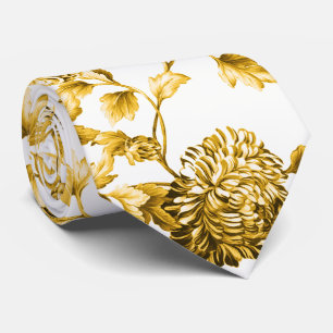 Cravate Gold & White Vintage Botanique Floral Toile