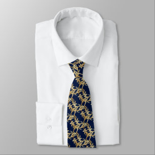 Cravate Golden Folift Wreath Navy Blue Mariage