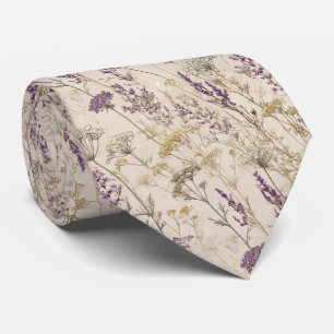 Cravate Golden Lavender Botanical Fleur sauvage Mariage