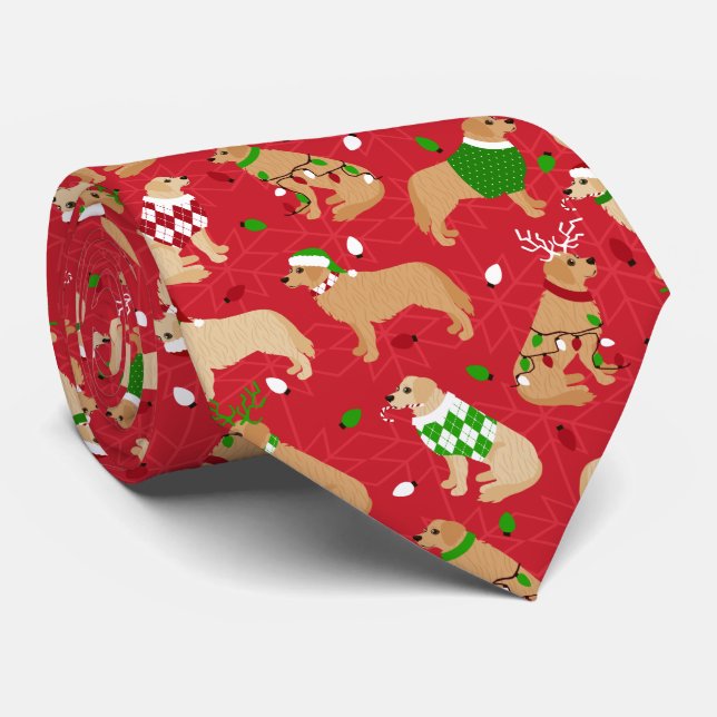 Cravate Golden Retriever de Noël (Roulé)