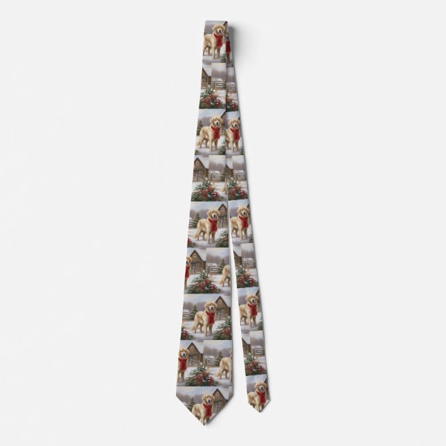 Cravate Golden Retriever Dog in Snow Christmas (Devant)