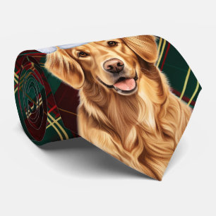 Cravate Golden Retriever Green Red Holiday Platiné Noël