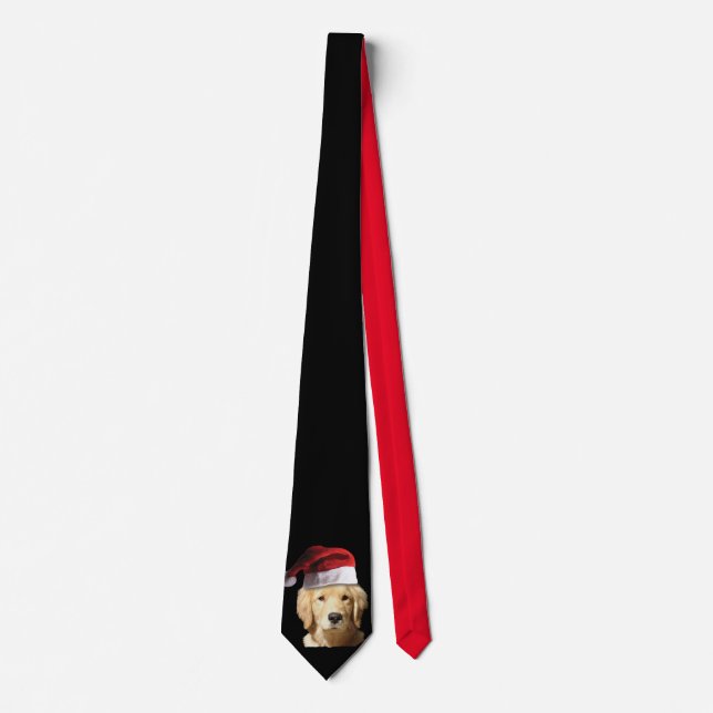 Cravate Golden Retriever portant un Casquette du Père Noël (Devant)