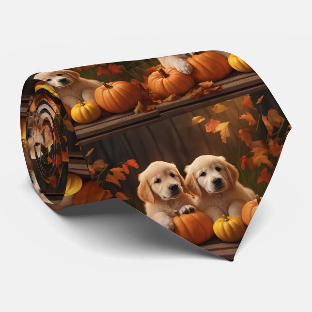 Cravate Golden Retriever Puppy Automne Citrouille de plais (Roulé)