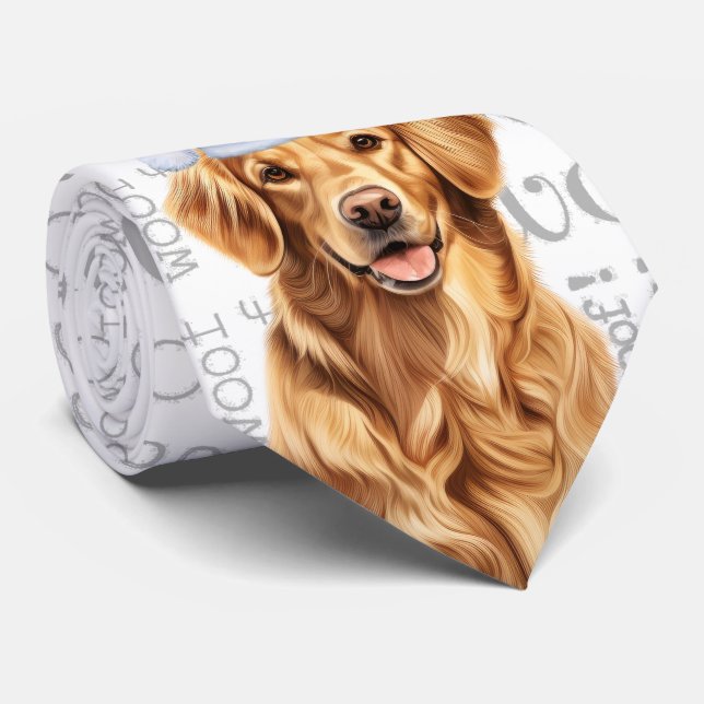 Cravate Golden Retriever Woof Amoureux des chiens de Noël (Roulé)