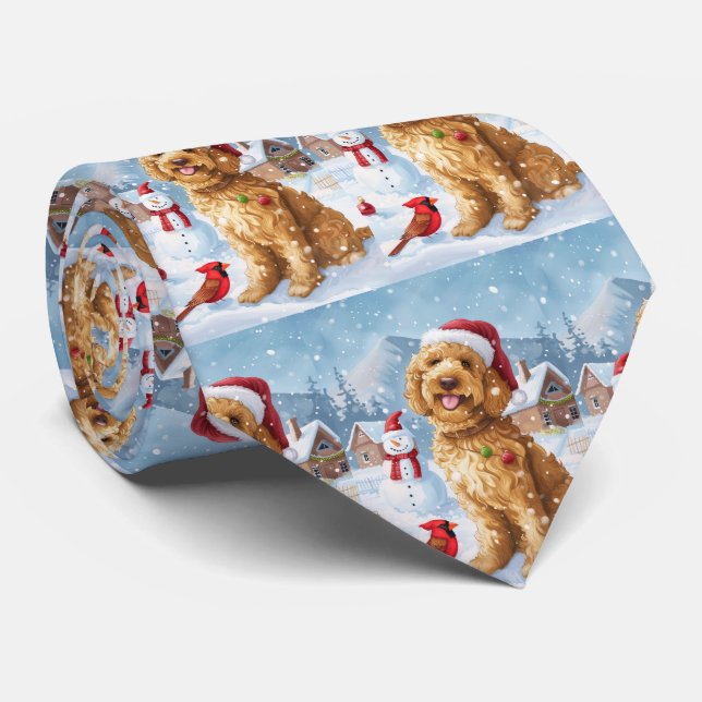 Cravate Goldendoodle Winter Wonderland Christmas Joy (Roulé)