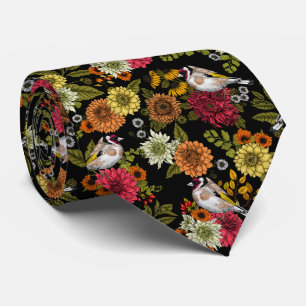 Cravate Goldfinches dans le jardin sur noir