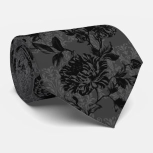 Cravate Gothique Charbon Damask Black Floral Mariage