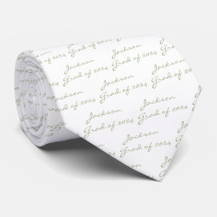 Cravate Graduation Blanc Sage Vert Année Personnalisée