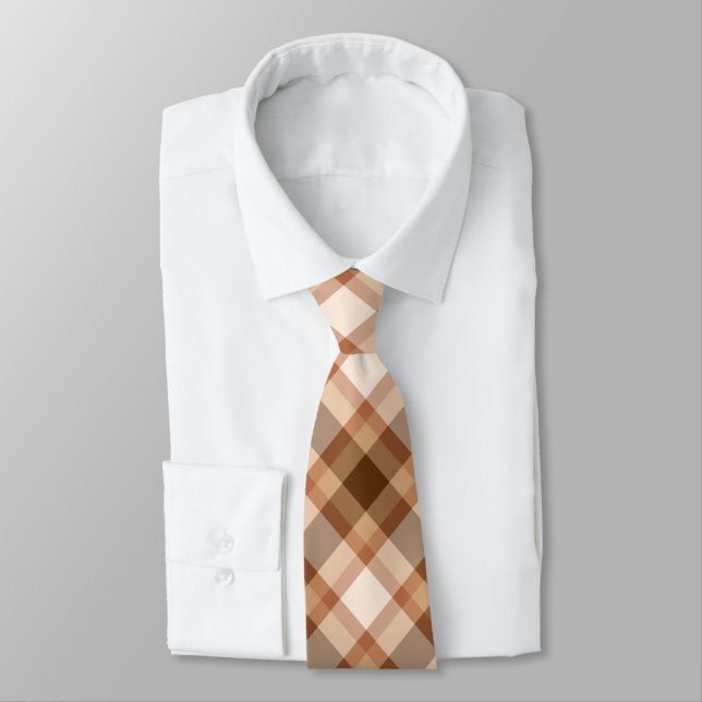 Cravate Grand Plaid moderne, Brown, Beige, Cuivre et Tan (Attaché)