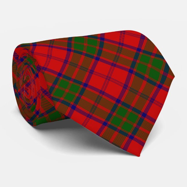 Cravate Grant tartan rouge vert plaid (Roulé)