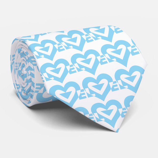 Cravate Graphique d'amour cool, Bleu (Roulé)